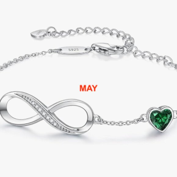 925 Silver Bracelet / Birthday Month Bracelet / Silver Infinity Heart Bracelet - Picture 6 of 13